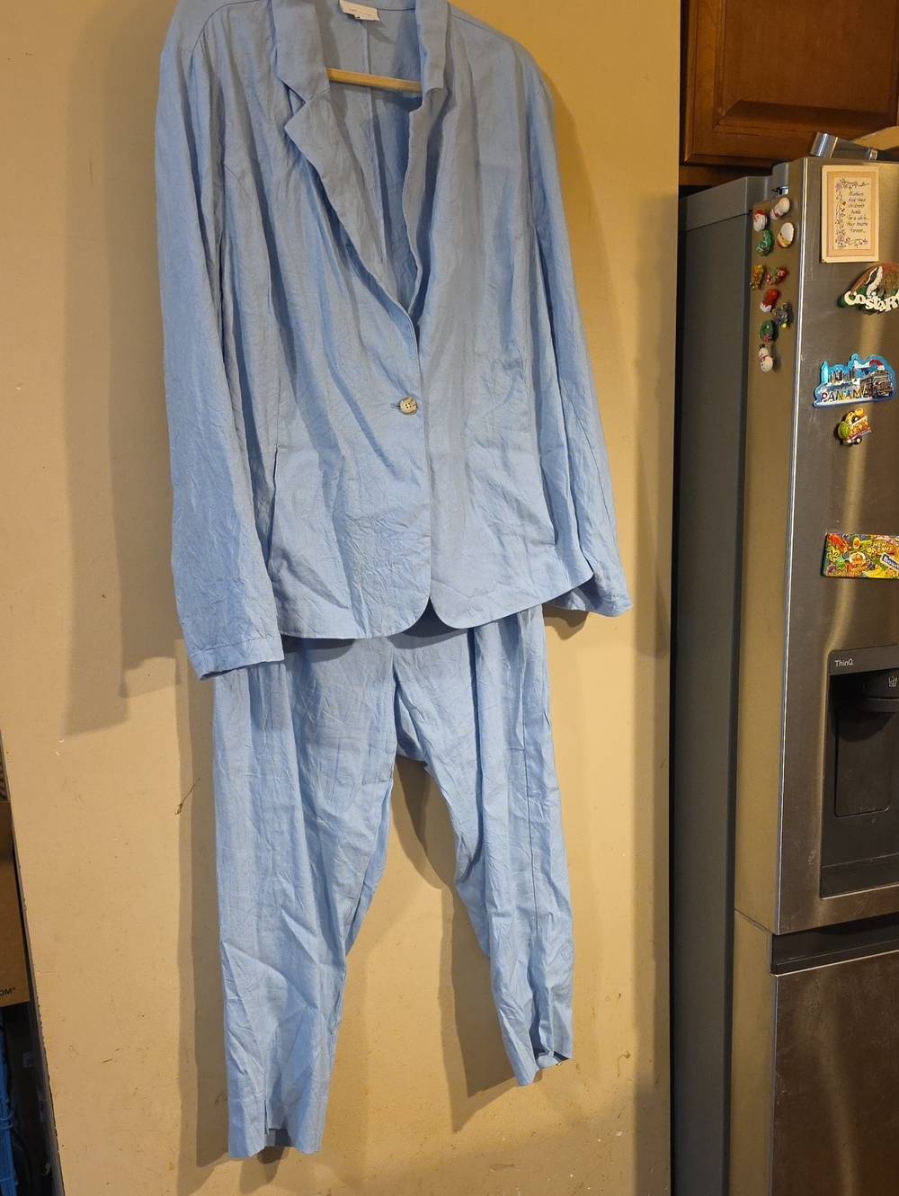 Light Blue Women’s Linen-stretch Blend Pantsuit